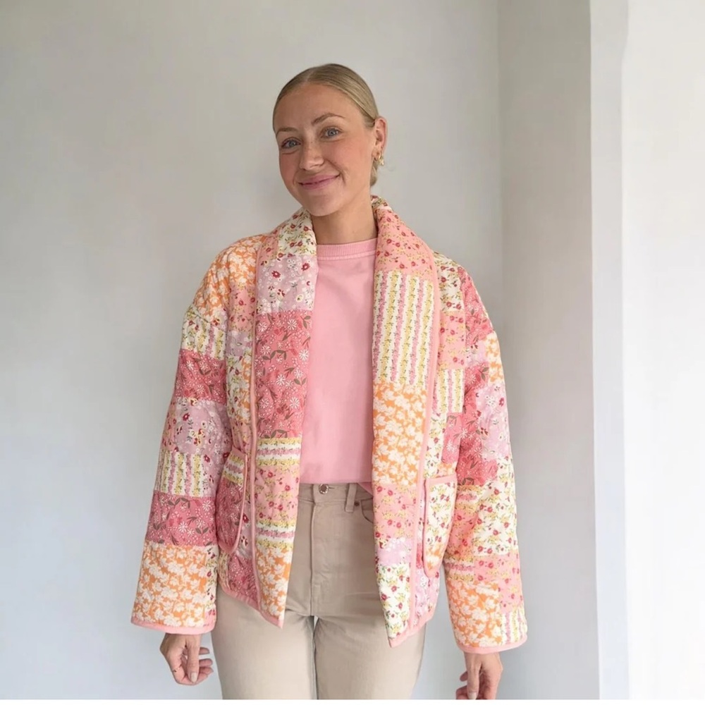 Women's Pink Patchwork Jacket - Picture 2 of 9
